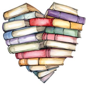 12x Clipart de PNG de coração de livro, Clip Art de aquarela de amante da leitura, Download digital para impressão, Scrapbooking, Criação de cartões, Estética literária