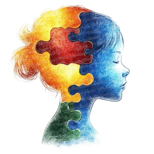 GRATIS para caridad, 12 imágenes prediseñadas de concienciación sobre el autismo, ilustración de niña rompecabezas en acuarela, arte con piezas de rompecabezas, imágenes prediseñadas imprimibles, manualidades de papel, arte mural