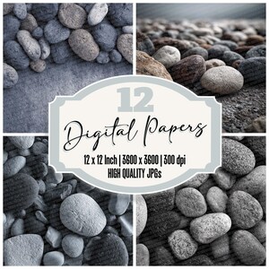 Paquete de 12 papeles digitales con textura de guijarros, papel de diario basura, gris niebla, grano natural, archivos JPG de alta calidad, papel para álbum de recortes, descarga digital
