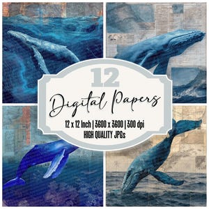 12x Wal Junk Journal Papier Tiefseekarte Digitales Papier Pack Hochwertige JPGs Nautische Textur Scrapbook Papier Digitaler Download