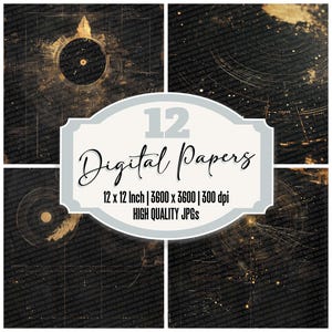 12 hojas de papel digital celestial con textura astronómica dorada, imprimibles, JPG de alta calidad, con diseño de mapa estelar de obsidiana y eco.