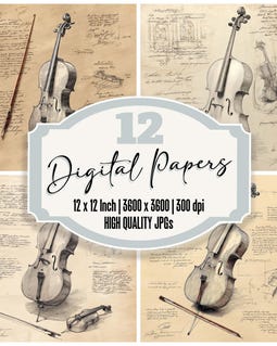 12x Cello Sketch Junk Journal Paper Bow High Quality Jpgs Musical