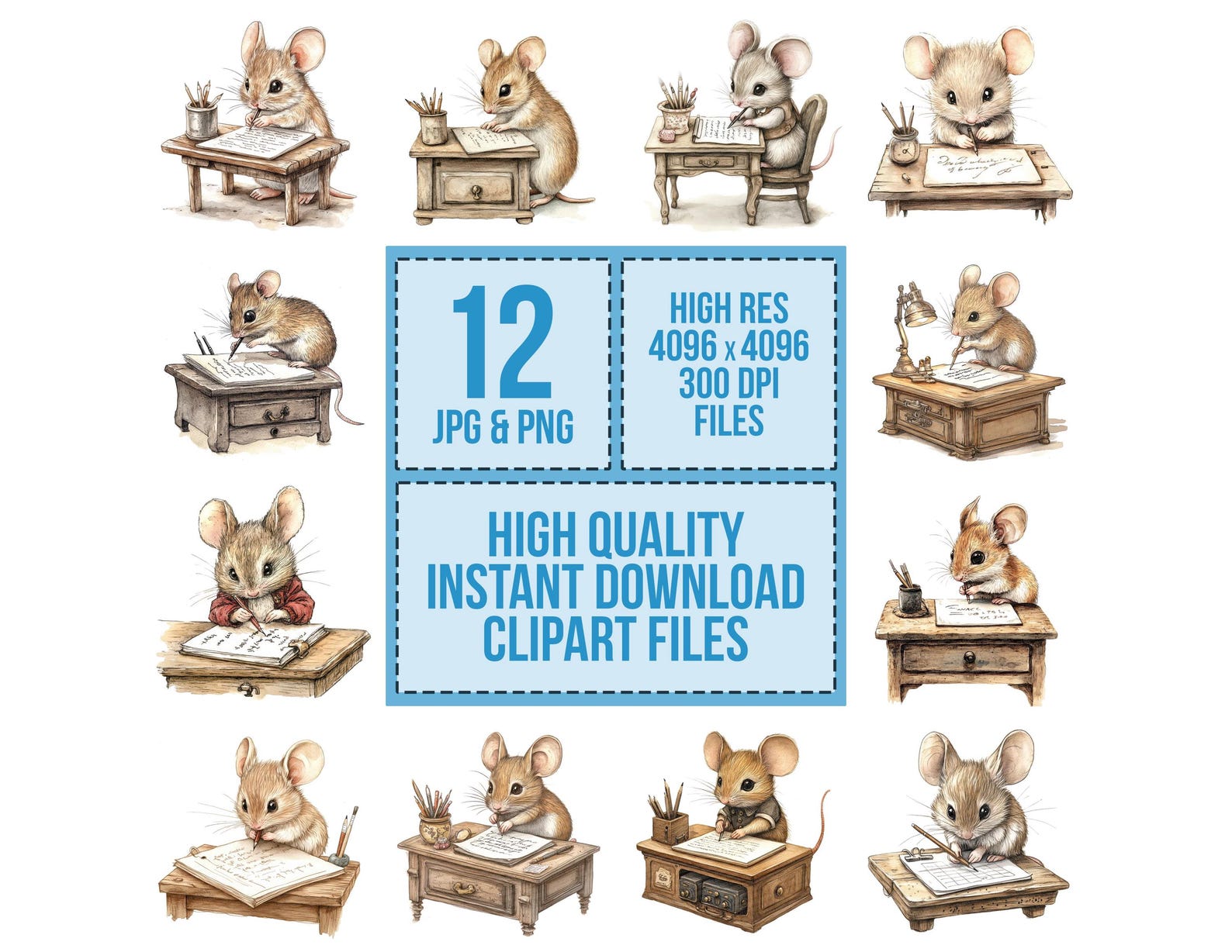 Mouse Writing at Desk PNG Clipart, 12x Mice Writing Clip Art Set ...
