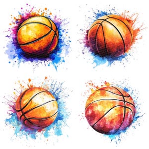 Basketball PNG Clipart, 12x Watercolor Basketball Clip Art Set, Sports ...
