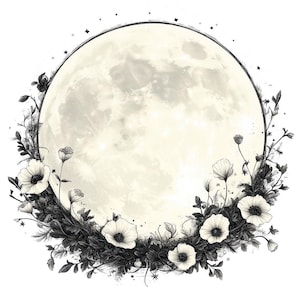 Full Moon Clip Art, 12x Floral Moon PNG Clipart, Printable Watercolor Clip Art, Digital Download, Transparent PNG