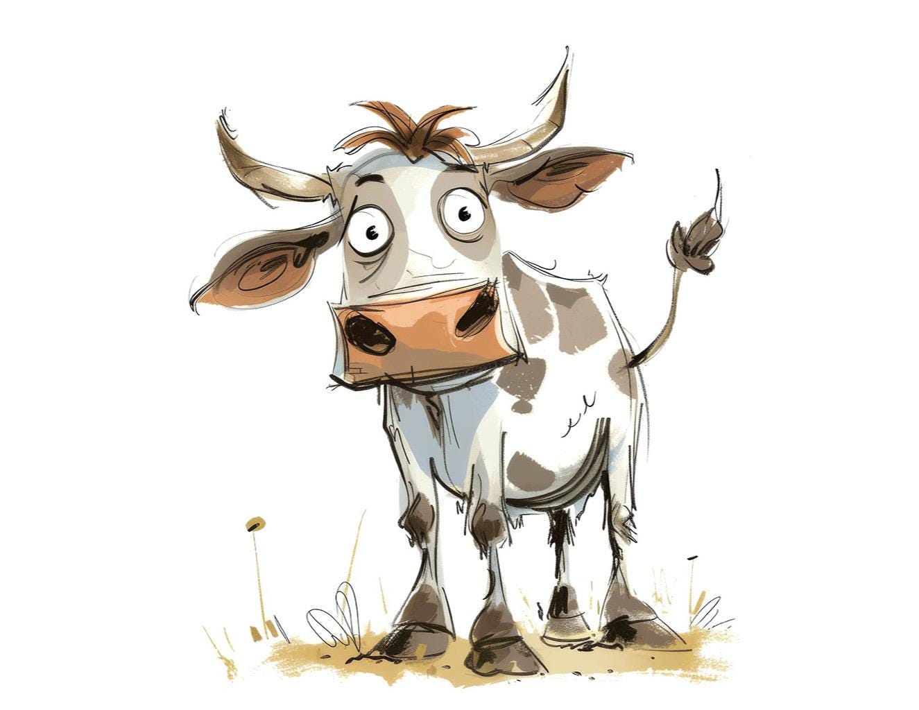 面白い牛のクリップアート、漫画牛のイラストセット12点、印刷可能な