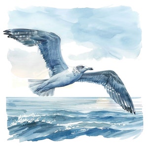 12x Möwen Clipart, Ozean fliegende Möwen Clipart, druckbare Aquarell Clipart, Wandkunst, Papiermodelle, digitaler Download, Junk Journals