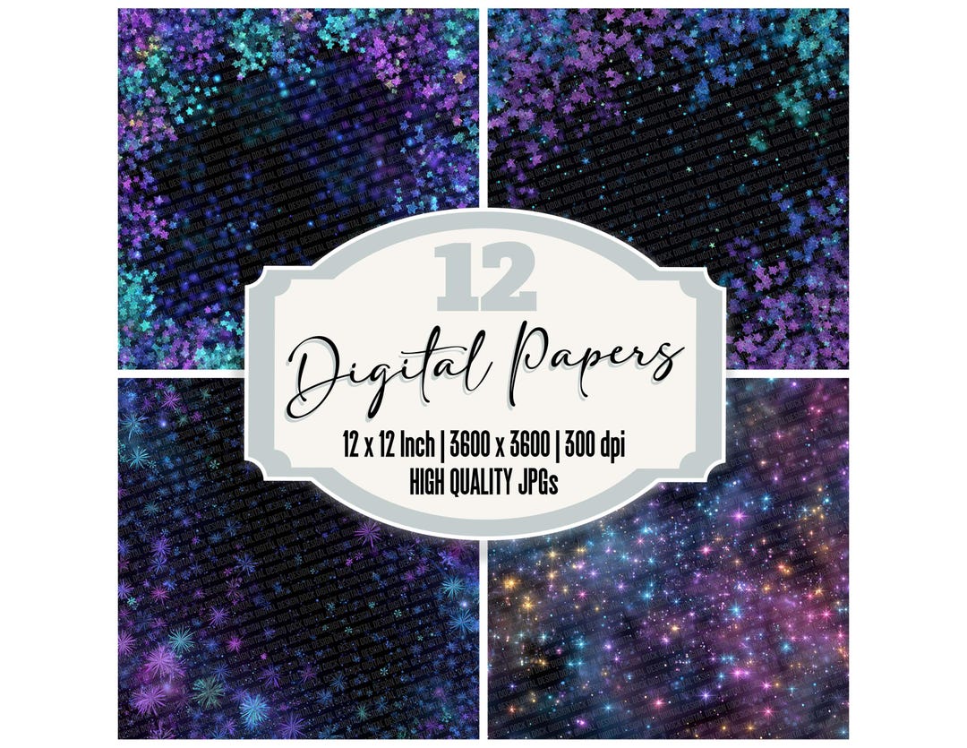 12x Neon Star Junk Journal Paper Digital Paper Pack Galaxy Scatter ...