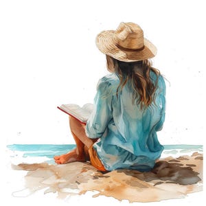 Beach Reading PNG Clipart, 12x Woman Reading on Beach Art Set ...