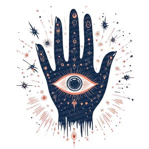 Folk Hand with Eye Clipart, 12x Hand with Eye Clip Art Set, Mystical Hand Clip Art, Watercolor Clip Art, High-Quality PNG, Digital Download