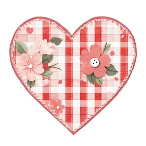 Fabric Heart PNG Clipart, 12x Patchwork Heart Clip Art Set, Printable Watercolor Clip Art, Transparent PNG, Digital Download, Junk Journal