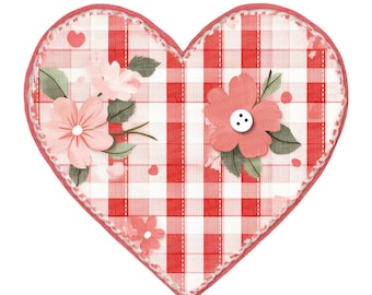 Fabric Heart PNG Clipart, 12x Patchwork Heart Clip Art Set, Printable Watercolor Clip Art, Transparent PNG, Digital Download, Junk Journal