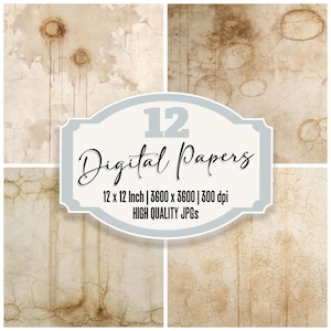 Paquete de 12 papeles digitales con textura de manchas de agua desgastadas, goteras en el techo, papel para diario creativo, fondos de yeso envejecido, efímeros JPG.