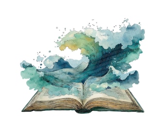 12x Watercolor Sea Book PNG Clipart, Stormy Ocean Clip Art Set, Printable Digital Clipart, Transparent PNG, Paper Crafts, Coastal Theme
