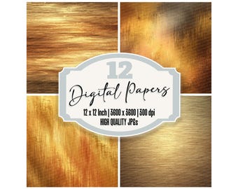 12x Metallic Gold Junk Journal Paper Brushed Abstract Texture Digital Paper Pack Printable Backgrounds High Quality JPGs Instant Download