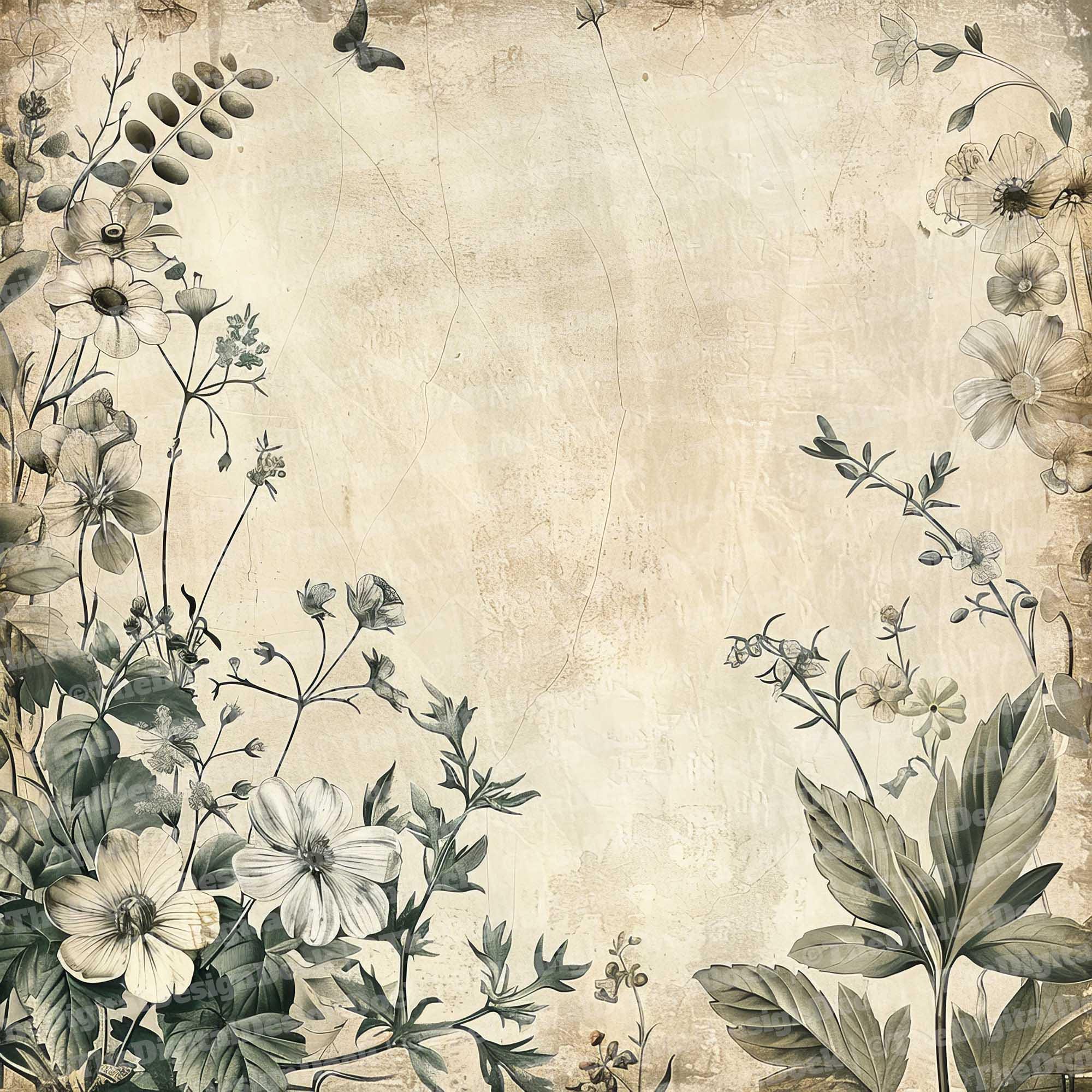 12x Wildflower Field Junk Journal Paper, Vintage Floral Digital
