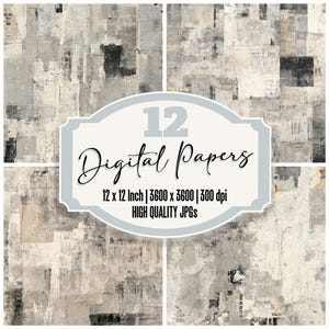 Newspaper Text Collage Junk Journal Paper Pack 12x Vintage Newsprint Texture Backgrounds Distressed Newspaper Scrapbook Paper Printable JPG