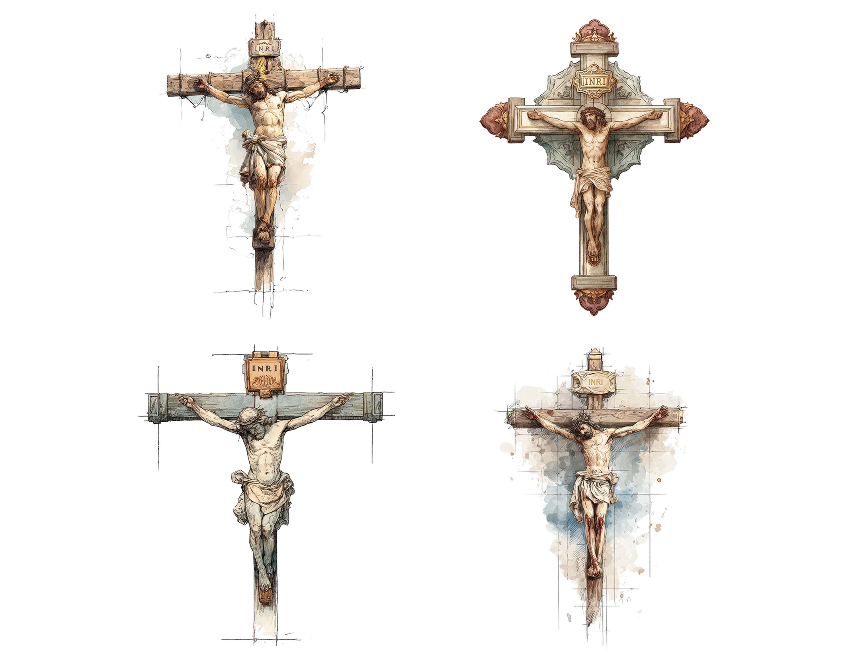12x Religious Cross PNG Clipart, Jesus Crucifixion INRI Clip Art Set ...