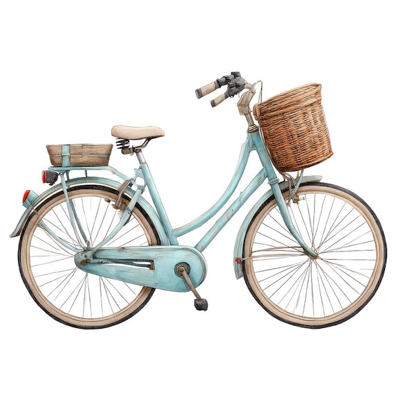 Vintage Bike PNG Clipart, 12x Watercolor Bicycle With Basket Clip
