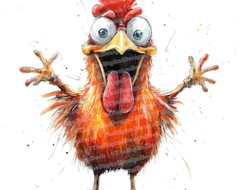 12 Funny Chicken Clip Art, Watercolor Crazy Chicken Clipart Set, Farm Animal Art, Digital Download, Paper Crafts, Junk Journal, Scrapbook