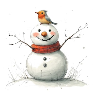 12 Schneemann Clipart, Aquarell Winter Charakter, druckbare Aquarell Clipart, Papiermodelle, Wandkunst, digitaler Download, Junk Journals