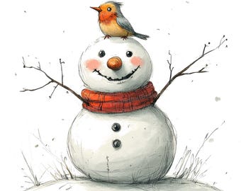 12 Snowman Clipart, Watercolor Winter Character, Printable Watercolor Clipart, Paper Crafts, Wall Art, Digital Download, Junk Journals