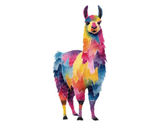 Rainbow Abstract Llama PNG Clipart, 12x Colorful Alpaca Clip Art Set, Printable Watercolor Clip Art , Digital Download , Transparent PNG