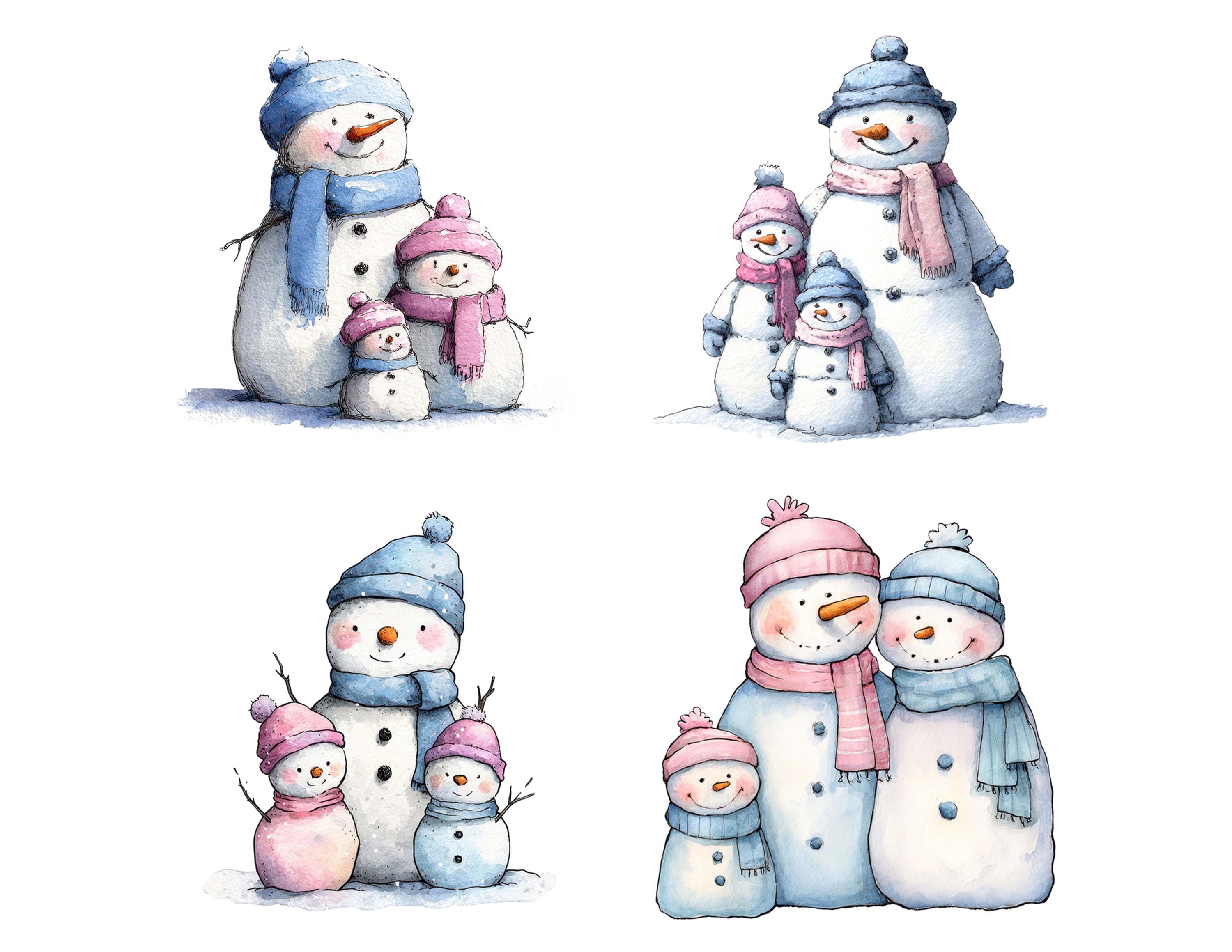 Snowman Family PNG Clipart, 12x Winter Snowman Kids Clip Art Set ...