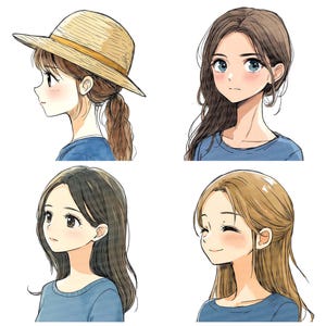 Anime Girl Clip Art, 12x Anime Portrait Clipart Set, Manga Girl Illustration, Digital Download, Cute Anime Art,Character Design,Scrapbooking