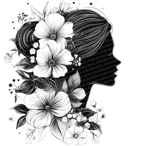 12x elegante Frau Silhouette PNG Clipart, Blumenkopf Clip Art Set, druckbare PNGs, digitaler Download, Papierhandwerk, feminines Journal Design