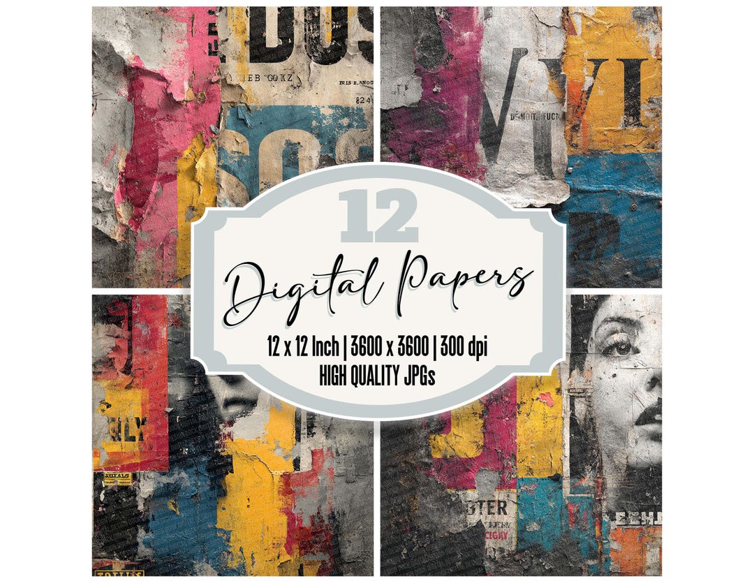 12x Urban Grunge Collage Junk Journal Paper Digital Paper Pack ...