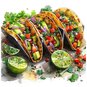 Taco PNG Clipart, 12x Mexican Food Clip Art Set, Printable Watercolor Taco Clipart, Transparent PNG, Digital Download, Fiesta Party Decor image 12