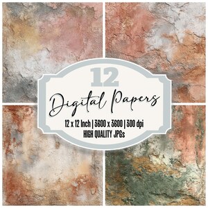 12x Fresco Pigment Wall Junk Journal Paper Rustic Plaster Texture Backgrounds Digital Paper Pack Scrapbook Paper Printable High Quality JPGs