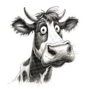 Silly Cow schets clipart, 12 jpg's, schattige karikatuur koe afdrukbare afbeeldingen, illustratie, kunst aan de muur, digitale download, ongewenste tijdschriften, tshirt afbeelding
