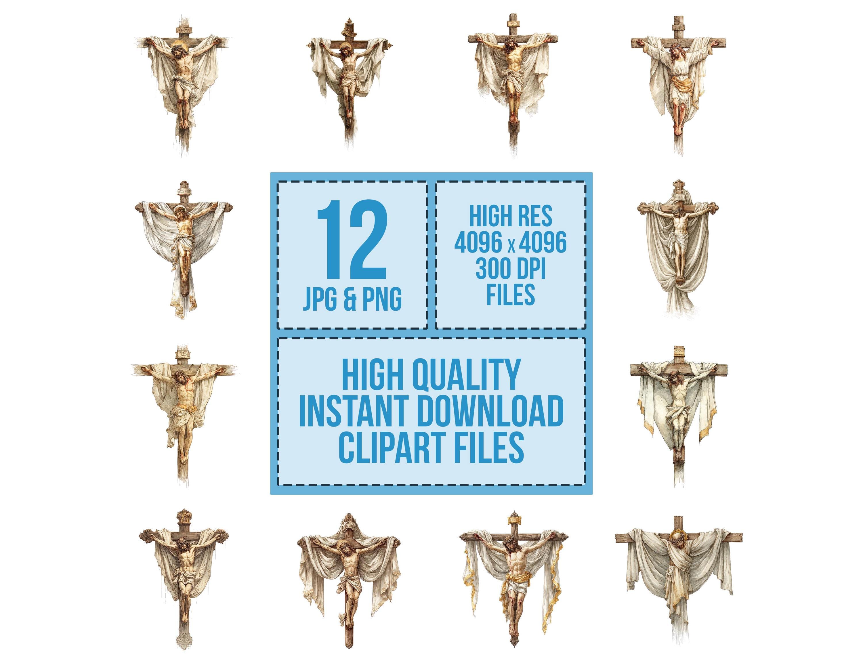 12x Jesus Cross PNG Clipart, Draped Crucifix Clip Art, Printable ...