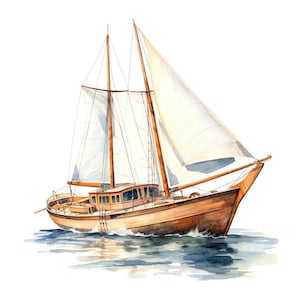 Sailboat Clipart, 12x Vintage Nautical Boat Art Set, Printable Watercolor Art, Transparent Background PNG, Digital Download, Paper Crafts image 7