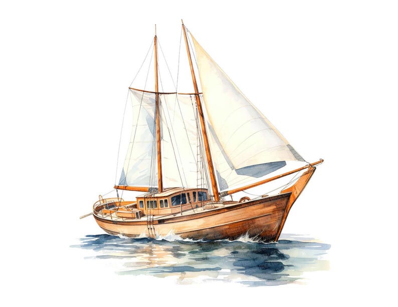 Sailboat Clipart, 12x Vintage Nautical Boat Art Set, Printable Watercolor Art, Transparent Background PNG, Digital Download, Paper Crafts image 7