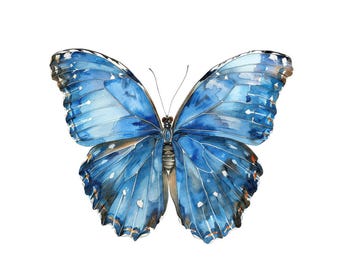 Blue Morpho Butterfly Clipart, 12x Butterfly Art Set, Printable Watercolor Clip Art, Transparent PNG, Digital Download, Insect Illustration