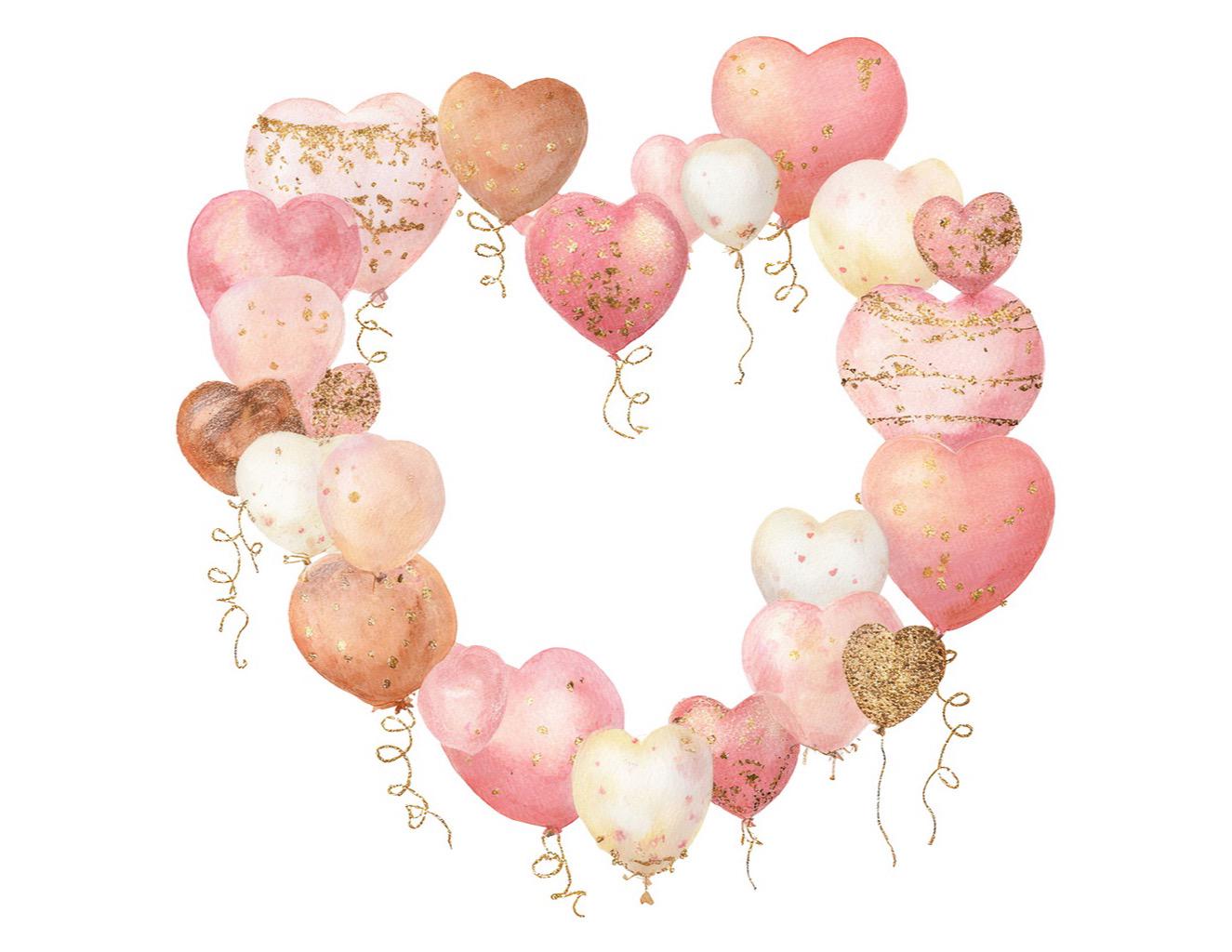 Heart Balloon PNG Clipart, 12x Valentine Wreath Clip Art Set, Printable ...