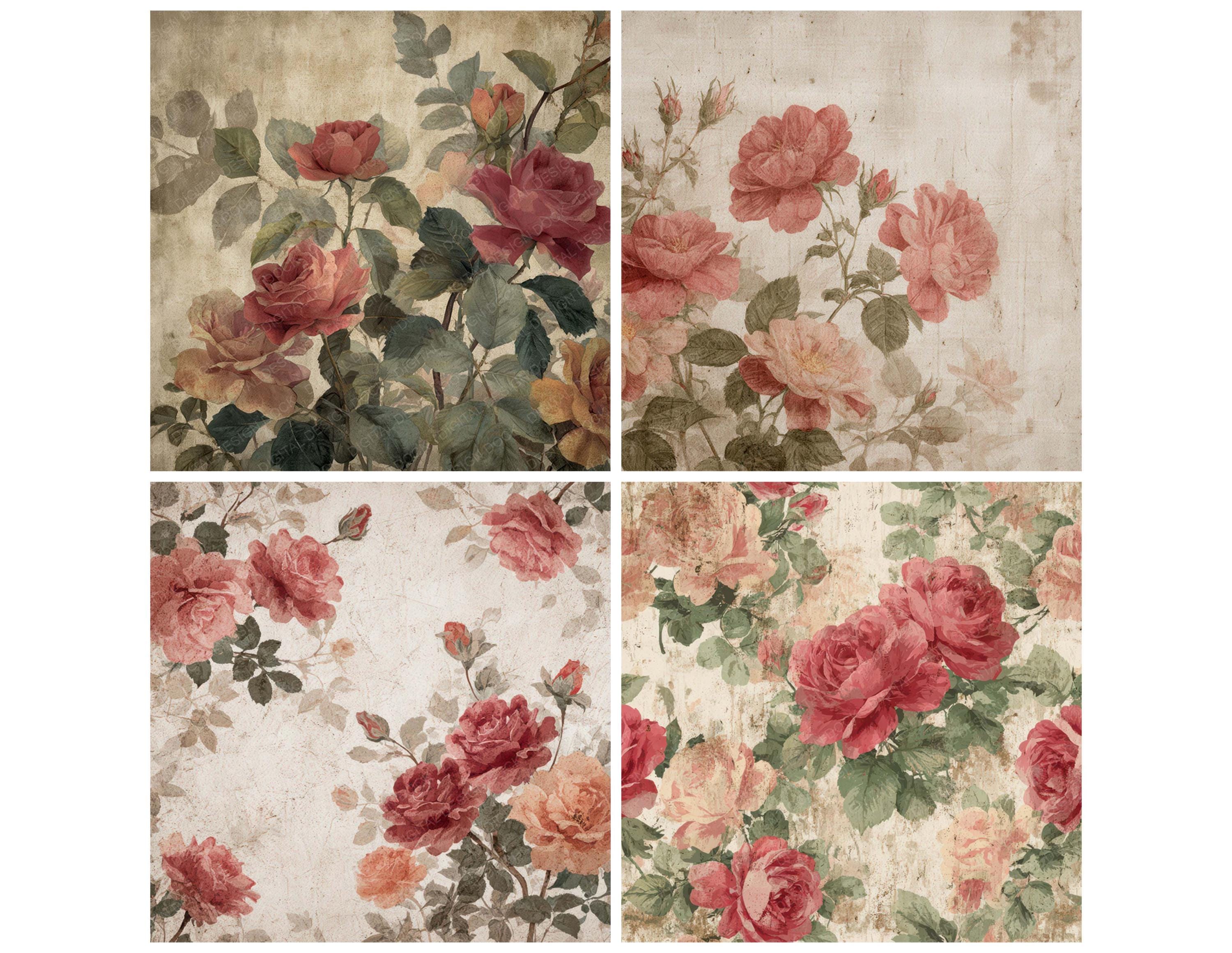12x Vintage Rose Digital Paper Vintage Junk Journal Paper Shabby ...