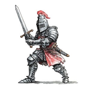Ridder clipart, 12 middeleeuwse krijger png&#39;s, aquarel illustraties set, afdrukbare digitale download, fantasy RPG-graphics, transparante achtergrond