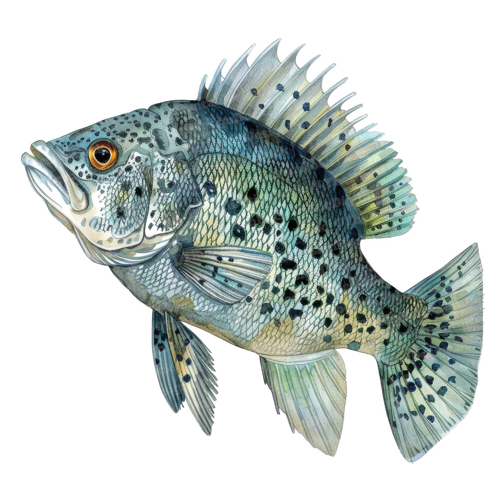 Crappie Fish Graphics 12 Crappie Fish Clipart, Watercolor Fish Clipart, Printable Watercolor ...