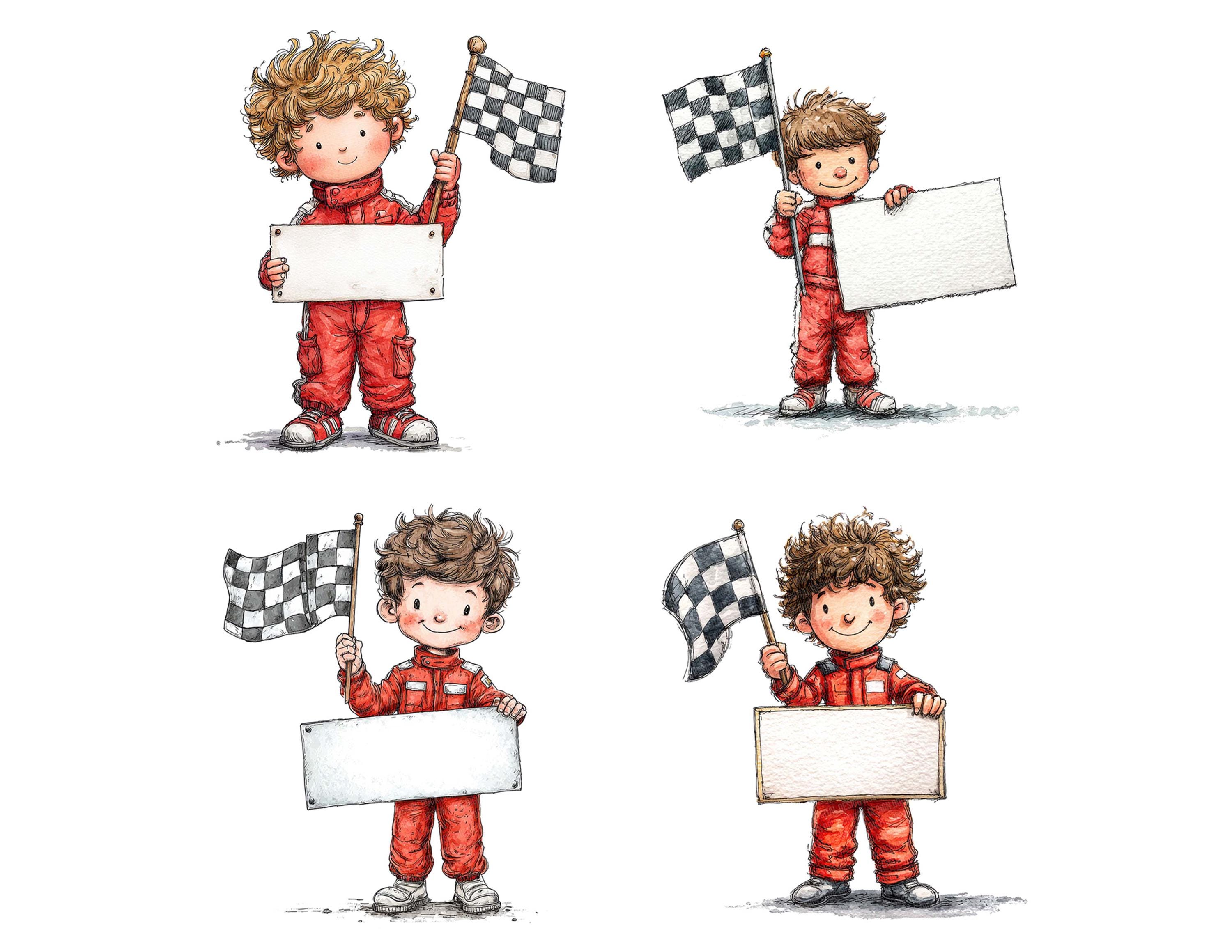 Car Racing Boy Standee Graphics 12x Race Car Driver Clipart, Boy Holding Banner Clip Art Set, Printable ...