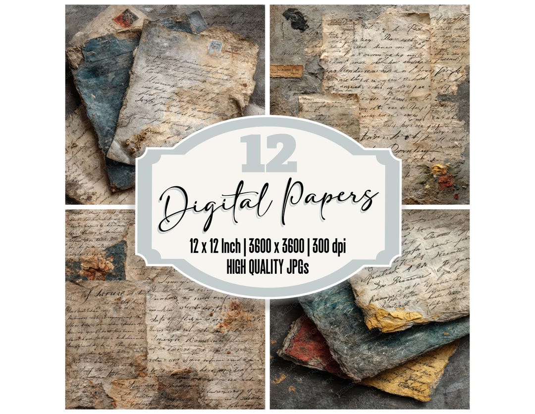 12x Distressed Victorian Journal Digital Paper Pack Antique Handwritten ...