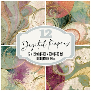 12x Art Nouveau Junk Journal Papierpakket Geboortehoroscopen Pistache Framboos Goud Sierlijk Digitaal Downloadbaar Scrapbook Papier Ephemera