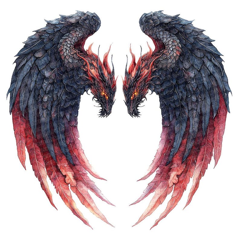 Dragon Angel Wings PNG Clipart, 12x Watercolor Angel Wings Clip Art Set ...