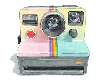 Retro Camera PNG Clipart, 12x Watercolor Vintage Polaroid Camera Clip Art Set, Printable Digital Download, Transparent Background