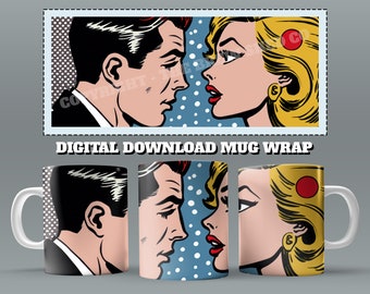 Comic Book Mug Wrap, 11oz & 15 Oz Mug Sublimation Design, Comic Strip Mug Wrap Design, Pop Art Mug Sublimation, 11oz Mug Png, 15oz Mug PNG