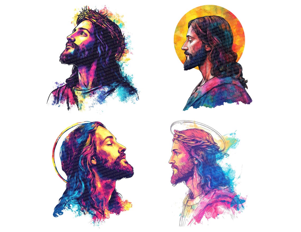 Jesus Christ PNG Clip Art, 12x Vibrant Neon Savior Clipart PNG Set ...