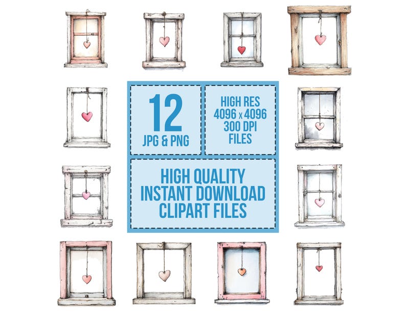Window Drawing Hearts Window Heart PNG Clipart, 12x Hanging Heart Window Clip Art Set ...